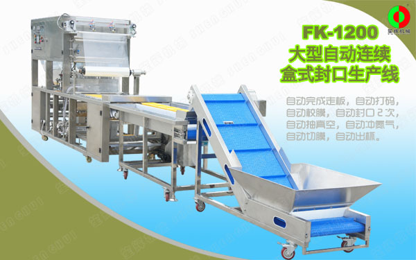 客戶定制大型盒式真空包裝封口生產(chǎn)線順利測試完畢準備出貨！